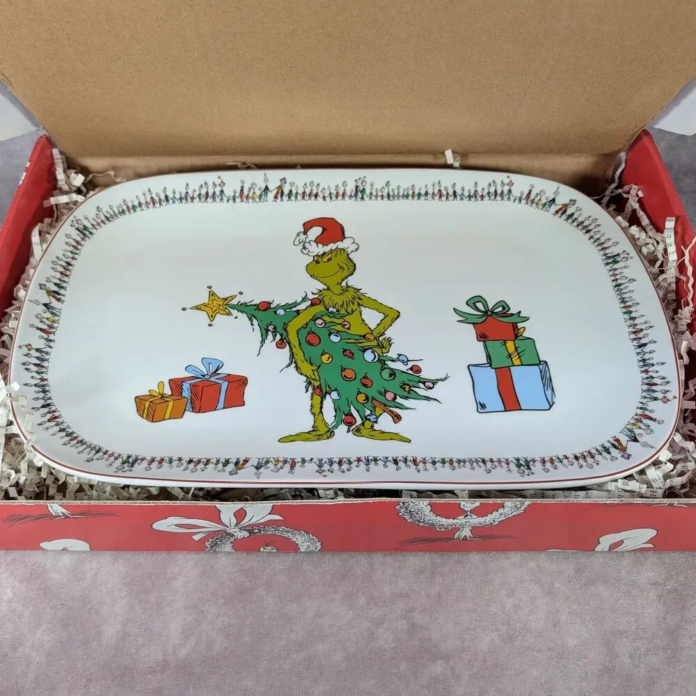Williams Sonoma The Grinch Christmas Platter in Box with 3D Print Cookie Cutters